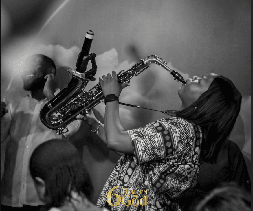 B&W close-up playing sax